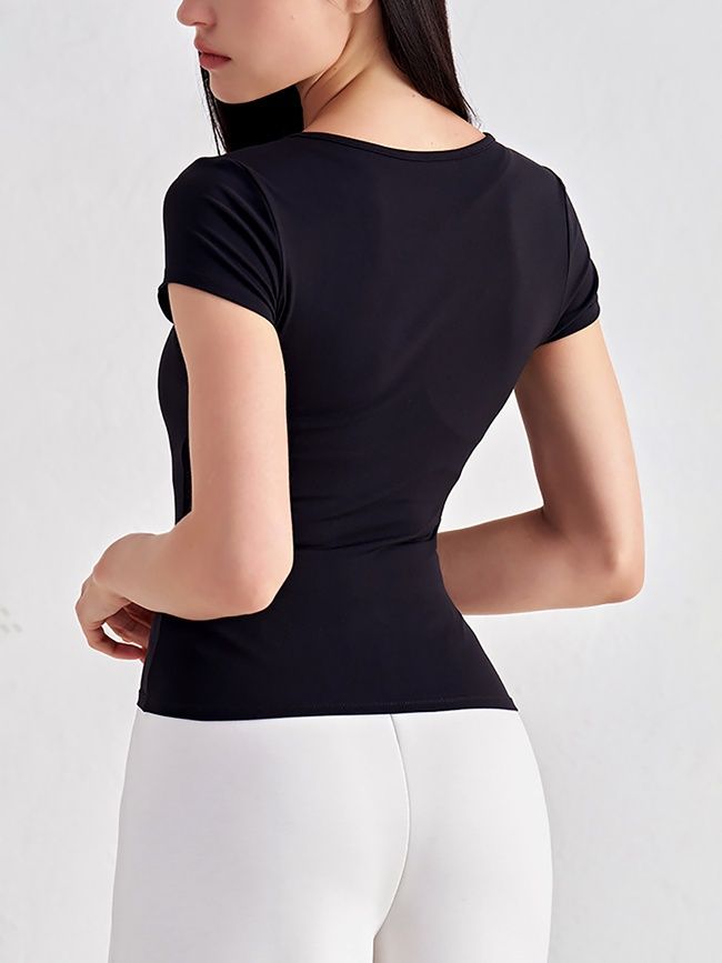 Damska koszulka sportowa do fitnessu z szerokim dekoltem, Second Skin, (czarna), M
