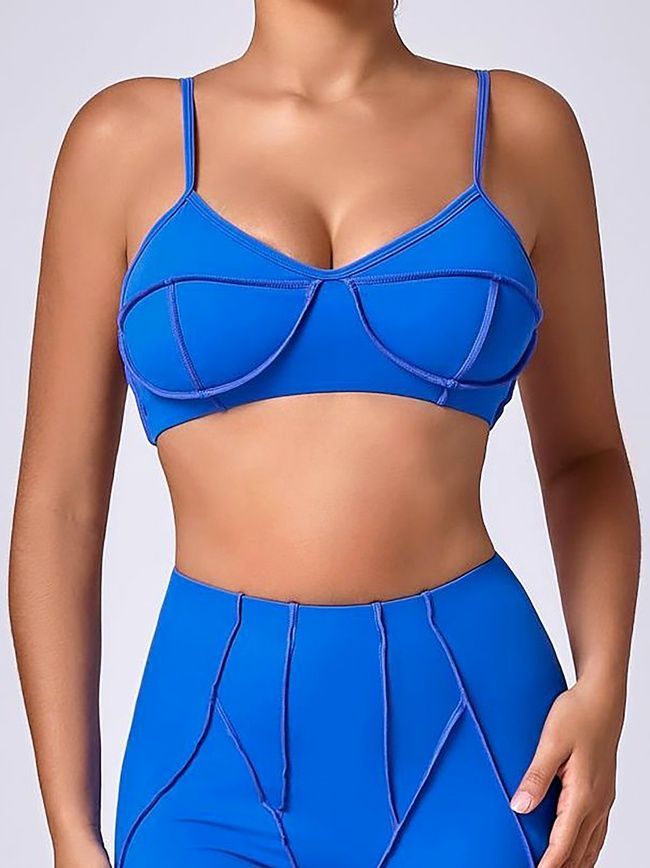 Women's push-up sports top for fitness with removable cups and external seams, Sculpt Bra, (electric blue), S