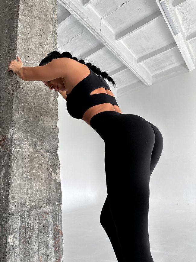 Women's sports leggings with push-up and V-shaped belt, Balance, (black), S
