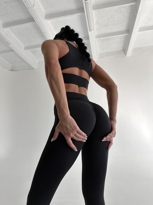 Women's sports leggings with push-up and V-shaped belt, Balance, (black), S