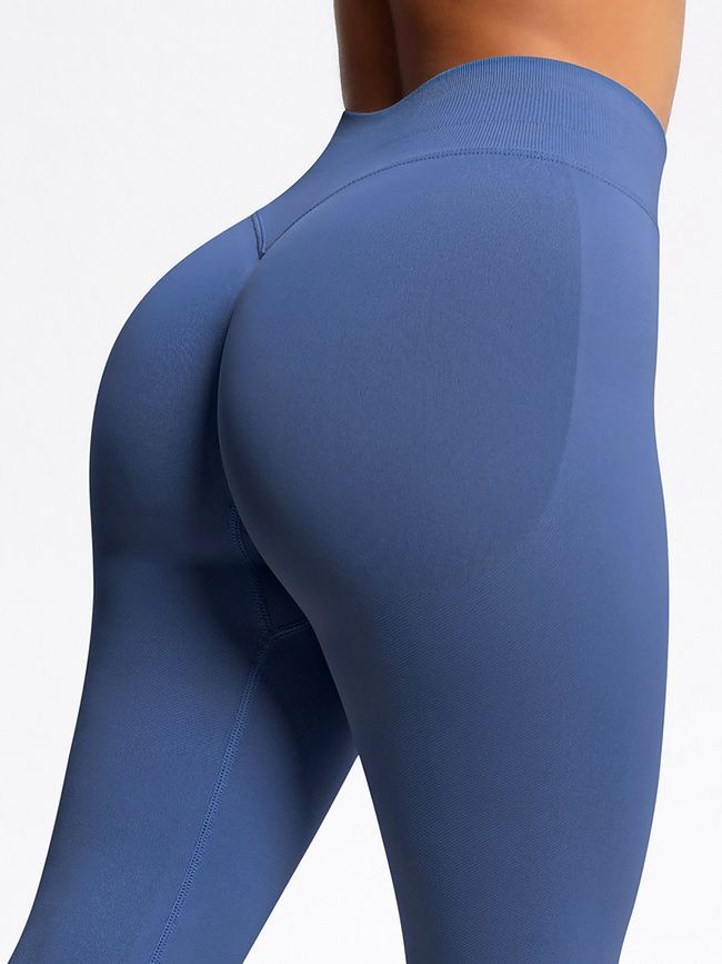 Damskie legginsy push-up fitness z dopasowaną talią, Elastic, (niebiesko-szary), S