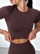 Damski komplet dwuczęściowy do fitnessu - crop-top i szorty z push-upem, bezszwowy, Classic, (kawowy), S