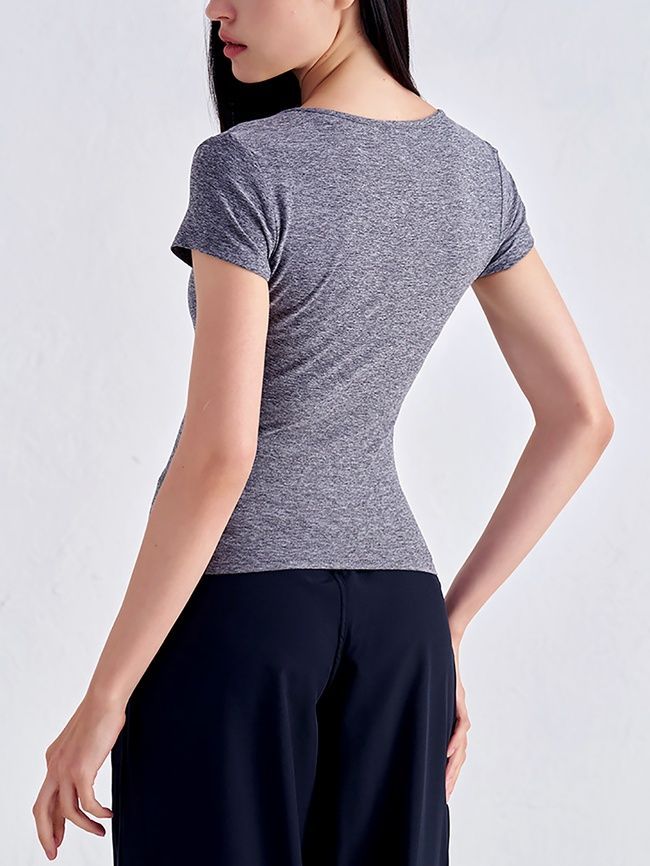 Women's sports T-shirt for fitness with a wide neck, Second Skin, (gray), S