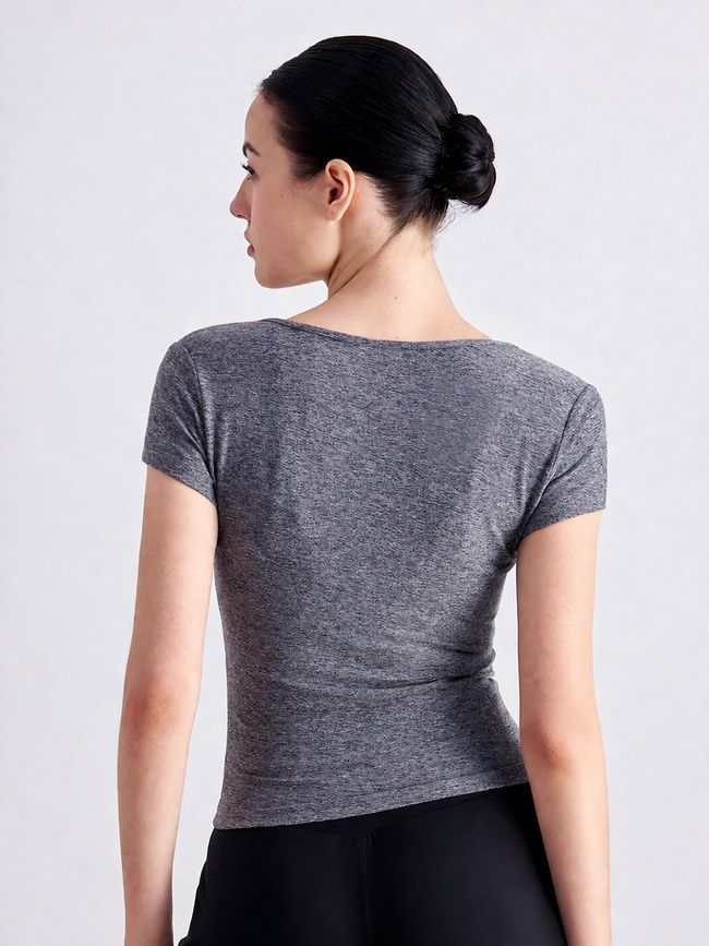 Women's sports T-shirt for fitness with a wide neck, Second Skin, (gray), S