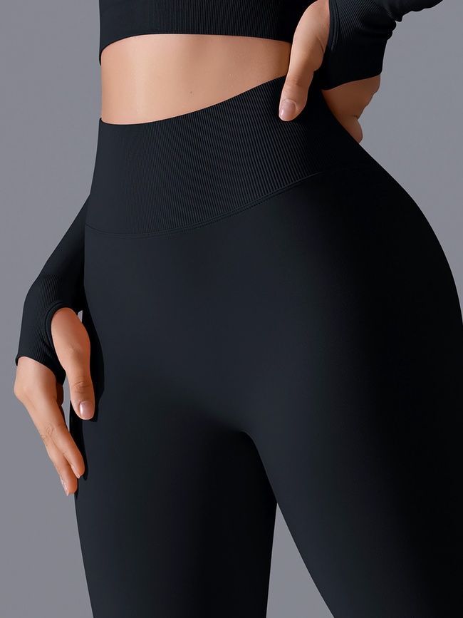 Women's 'Basic' seamless leggings with push-up, sports for fitness, (black), S