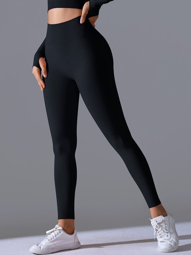 Women's 'Basic' seamless leggings with push-up, sports for fitness, (black), S