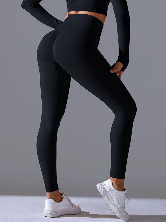 Women's 'Basic' seamless leggings with push-up, sports for fitness, (black), S