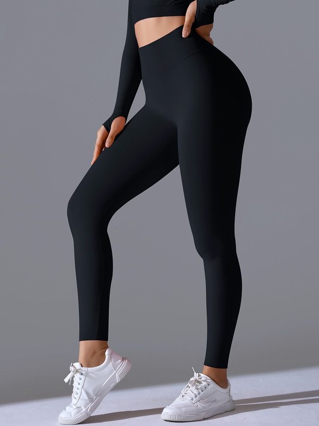 Women's 'Basic' seamless leggings with push-up, sports for fitness, (black), S