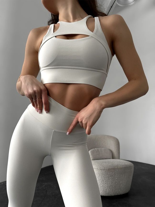 Damskie sportowe legginsy z push-up i paskiem w kształcie V, Balance, (kość słoniowa), S