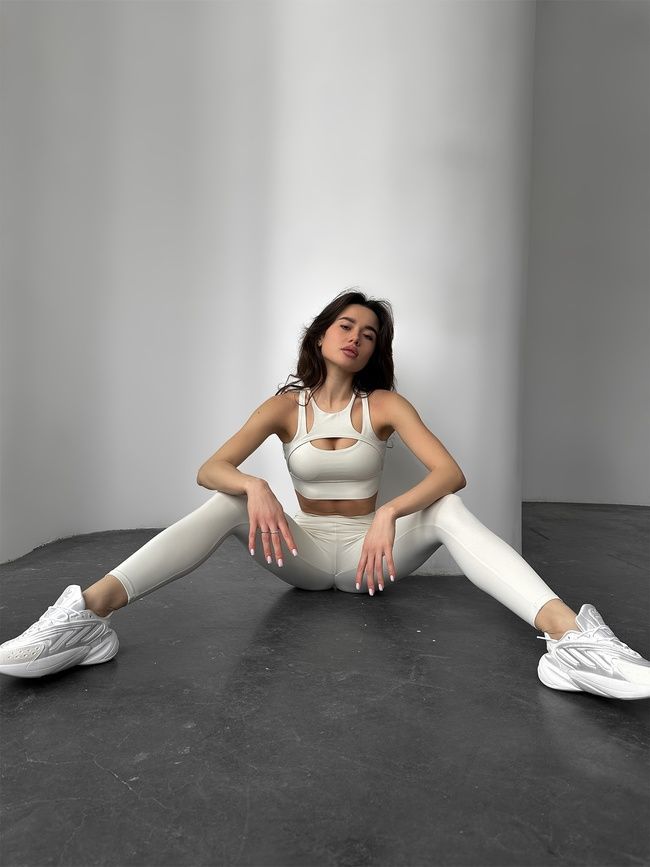 Damskie sportowe legginsy z push-up i paskiem w kształcie V, Balance, (kość słoniowa), S