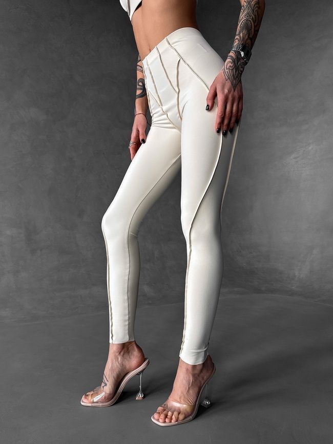 Women's sports leggings for fitness with external seams, Sculpt, (champagne), S