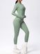 Three-piece set "Basic Fit Long" - leggings, top, rashguard, women's fitness tracksuit, (pistache), L