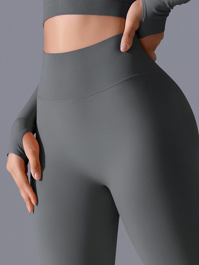 Women's 'Basic' seamless leggings with push-up, sports for fitness, (gray), S