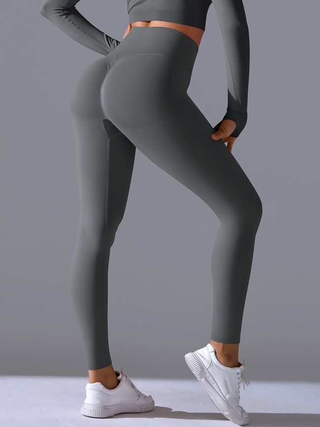 Women's 'Basic' seamless leggings with push-up, sports for fitness, (gray), S
