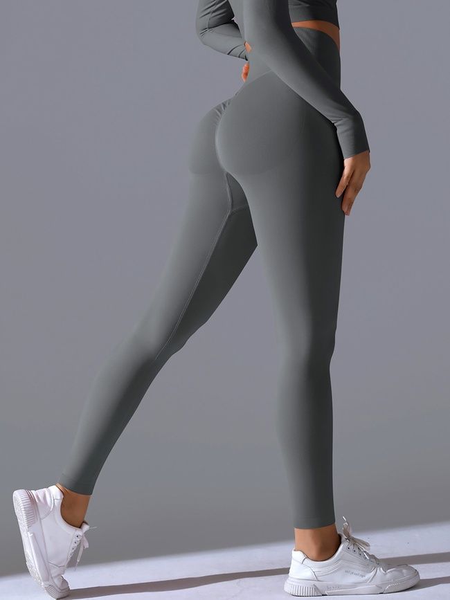 Women's 'Basic' seamless leggings with push-up, sports for fitness, (gray), S