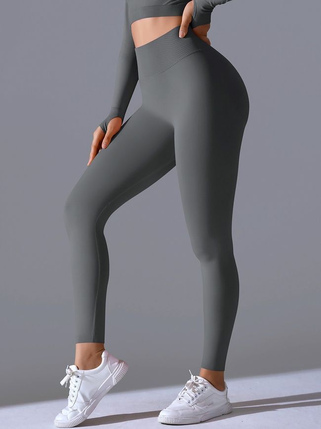 Women's 'Basic' seamless leggings with push-up, sports for fitness, (gray), S