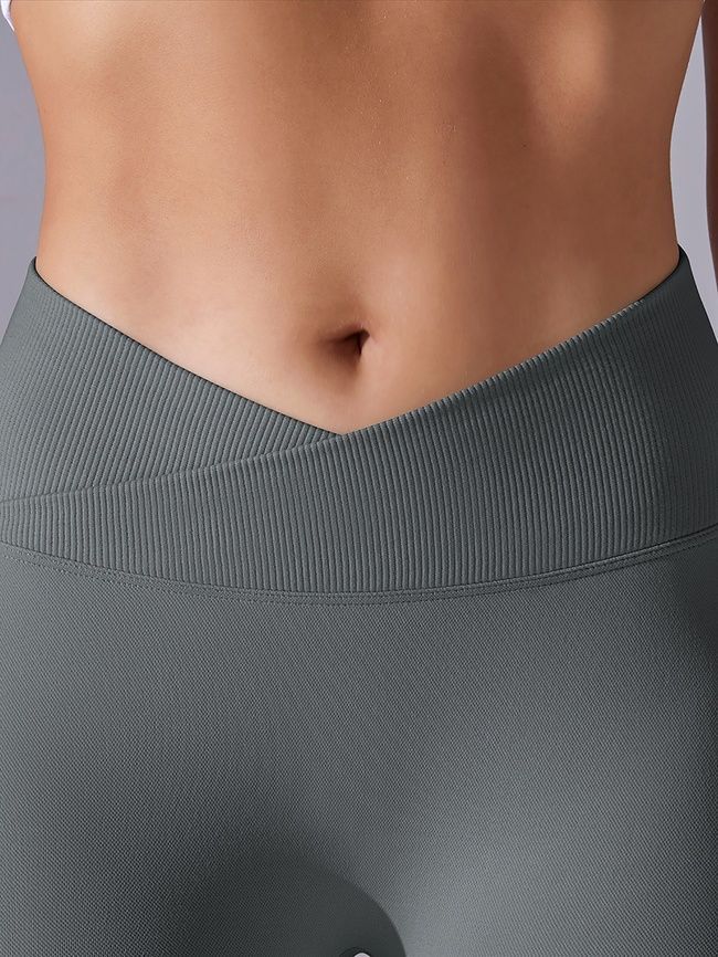 Women's push-up fitness leggings with V-belt, V-shape, (gray), S