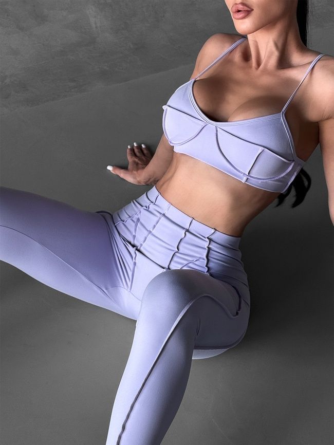 Women's push-up sports top for fitness with removable cups and external seams, Sculpt Bra, (lavender), S