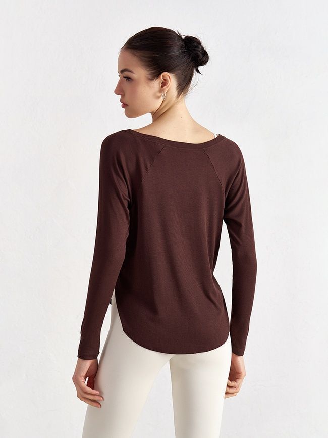 Bluza damska z szerokim dekoltem w szpic, Second Skin, (czekoladowy), S