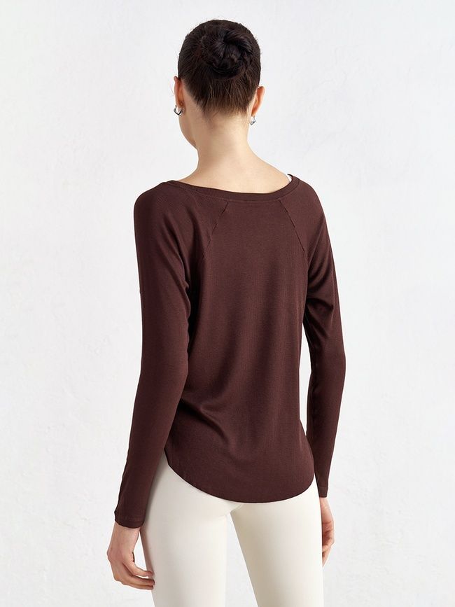 Bluza damska z szerokim dekoltem w szpic, Second Skin, (czekoladowy), S
