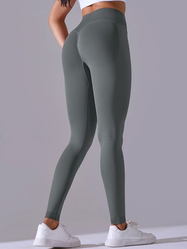 Women's push-up fitness leggings with V-belt, V-shape, (gray), S