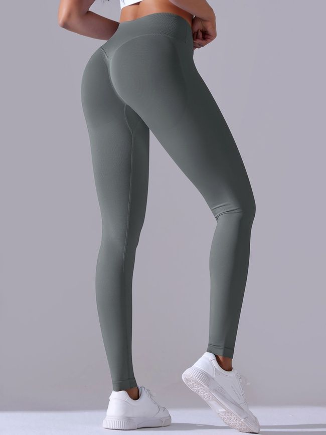 Women's push-up fitness leggings with V-belt, V-shape, (gray), S