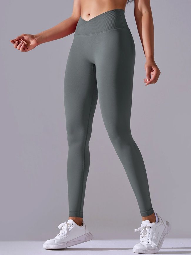 Women's push-up fitness leggings with V-belt, V-shape, (gray), S
