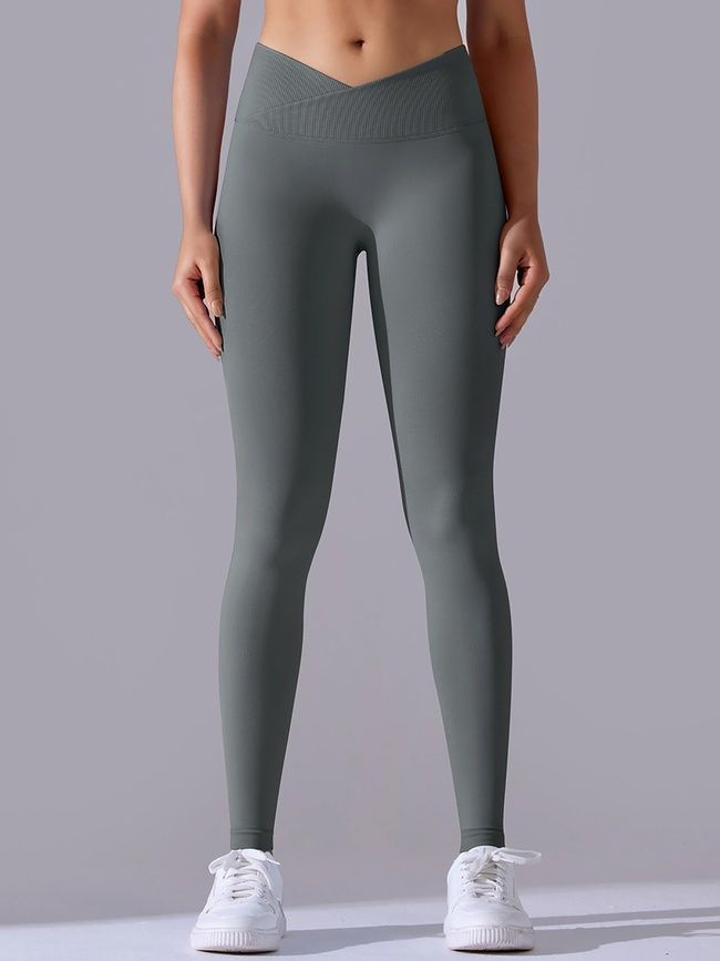 Women's push-up fitness leggings with V-belt, V-shape, (gray), S