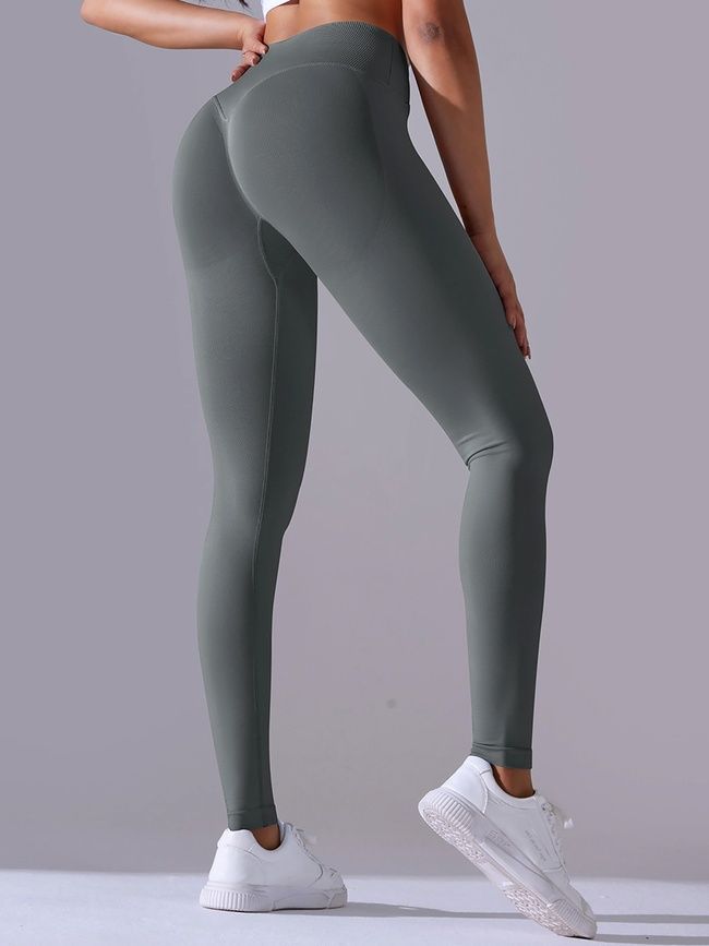 Women's push-up fitness leggings with V-belt, V-shape, (gray), S