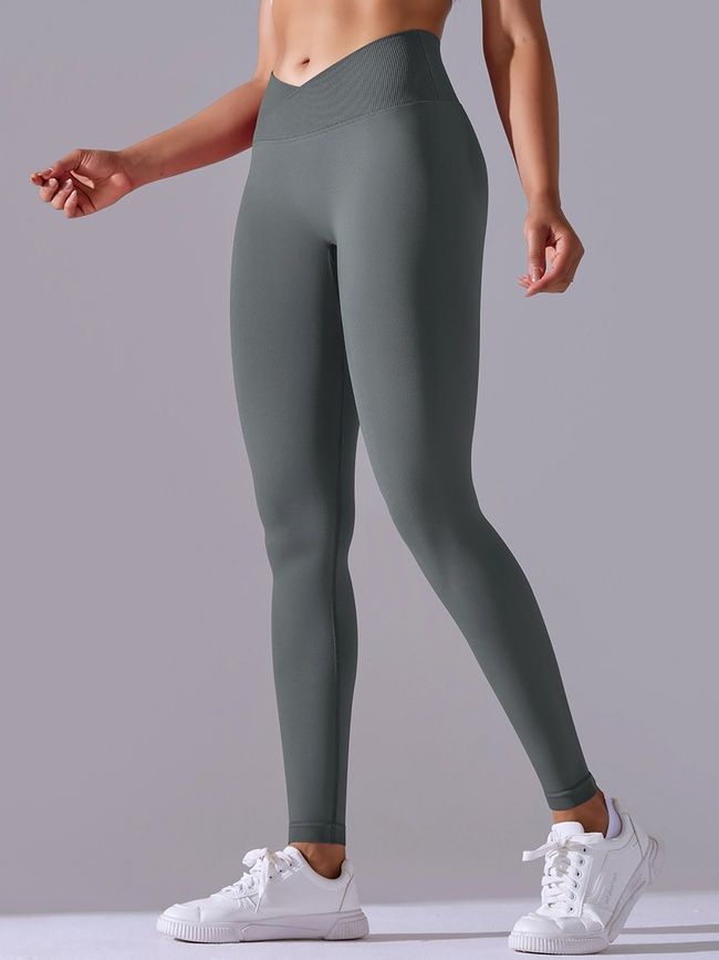 Women's push-up fitness leggings with V-belt, V-shape, (gray), S