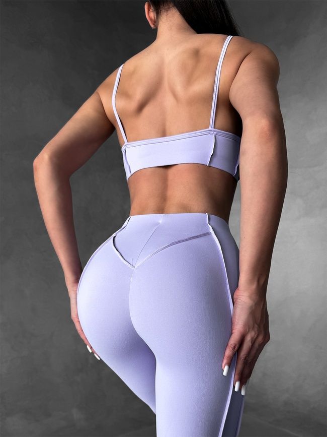Women's push-up sports top for fitness with removable cups and external seams, Sculpt Bra, (lavender), S