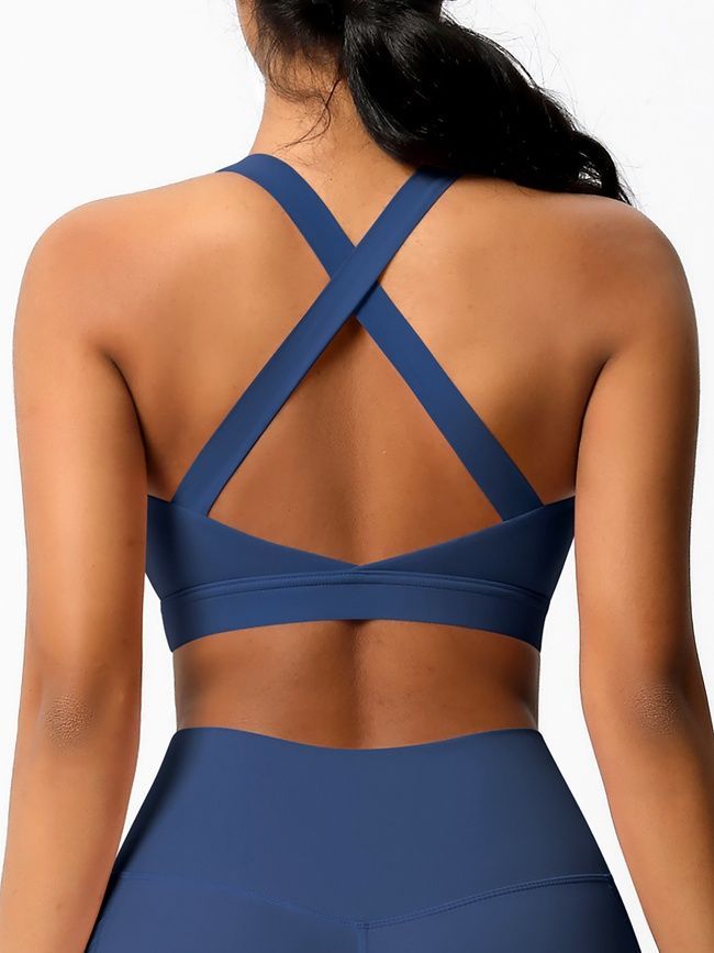 Women's sports top "Basic Fit" with removable push-up cups for fitness, (dark blue), S