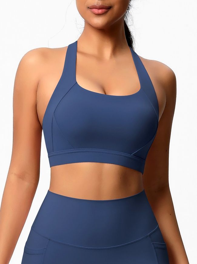 Women's sports top "Basic Fit" with removable push-up cups for fitness, (dark blue), S