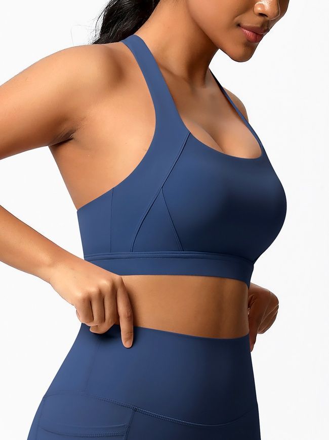 Women's sports top "Basic Fit" with removable push-up cups for fitness, (dark blue), S