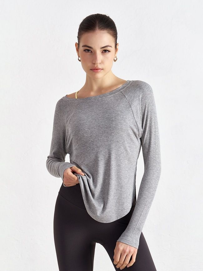 Bluza damska z szerokim dekoltem w szpic, Second Skin, (szary), S