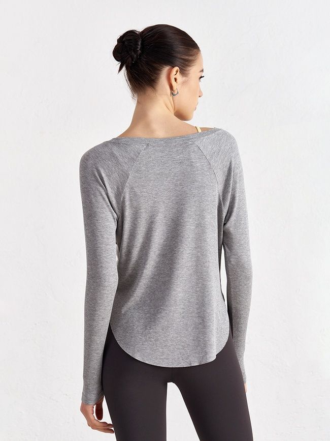 Bluza damska z szerokim dekoltem w szpic, Second Skin, (szary), S