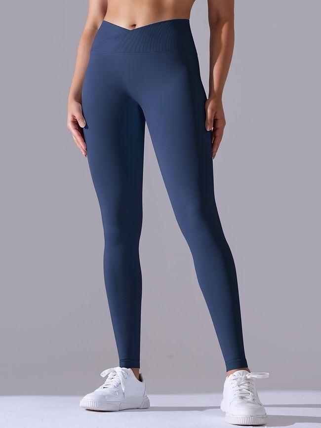 Damskie legginsy push-up fitness z paskiem klinowym, V-shape, (ciemny niebieski), S