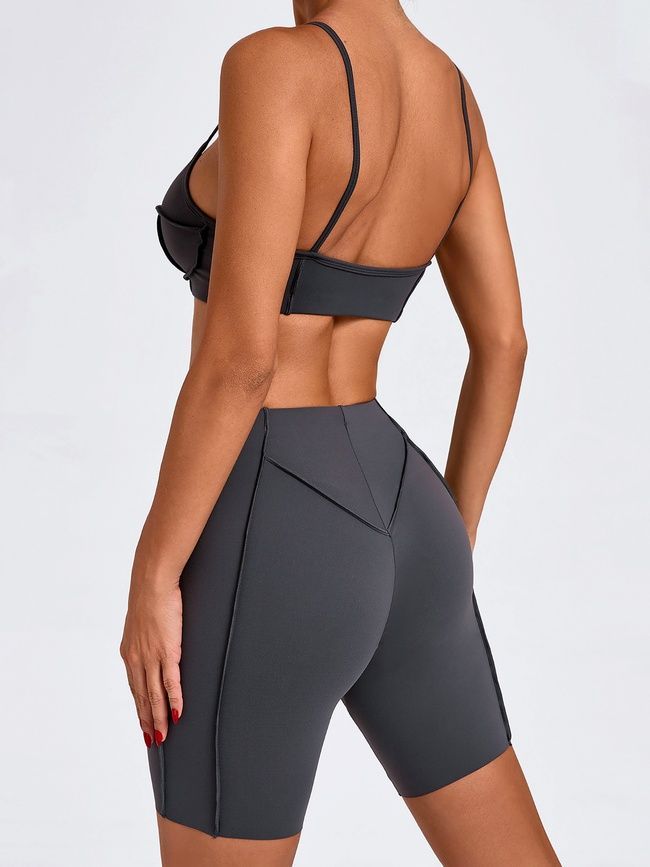 Women&rsquo;s two-piece fitness set with external seams, top and shorts, Sculpt Muse, (dark gray), S